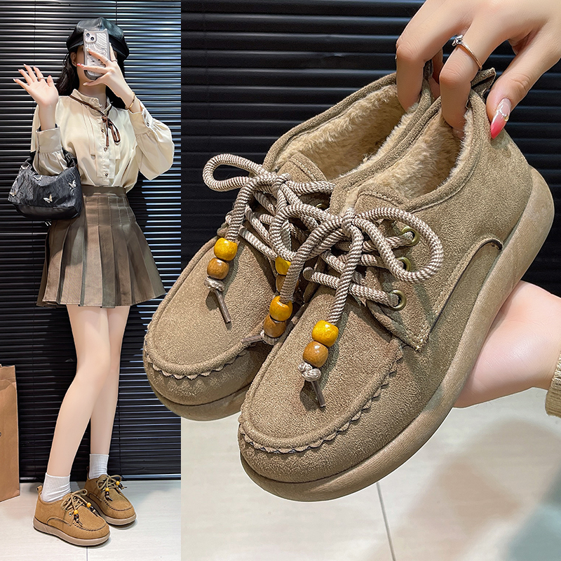 冬季时尚勃肯加绒平底休闲保暖轻便豆豆鞋2025冬新款E02