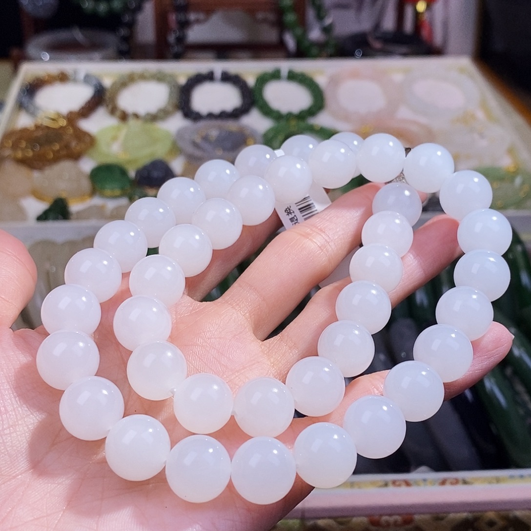 和田玉未镶嵌颈饰新疆银镶羊脂白玉妈妈链12MM毕业级