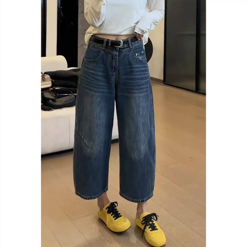 九分裤显瘦阔腿裤子女秋冬新款牛仔裤梨形身材哈伦萝卜裤大码百搭