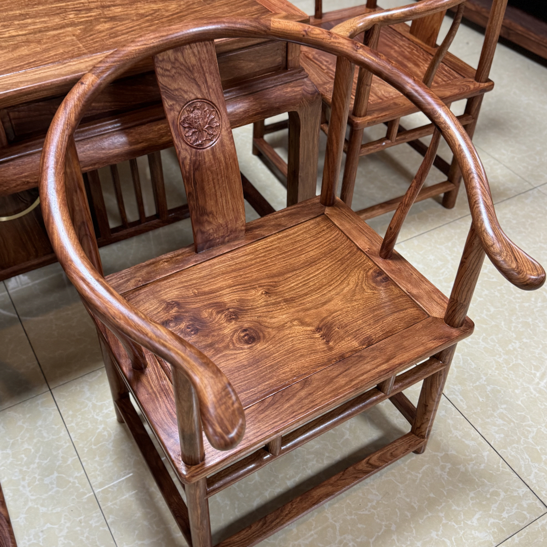 刺猬紫檀豪华独板圈椅58@45坐高43总高82升级款全透榫茶台椅客人