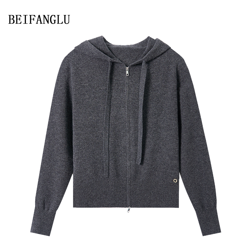 北方鹿 云感羊毛连帽衫！ 上新休闲减龄百搭拉链针织开衫1109