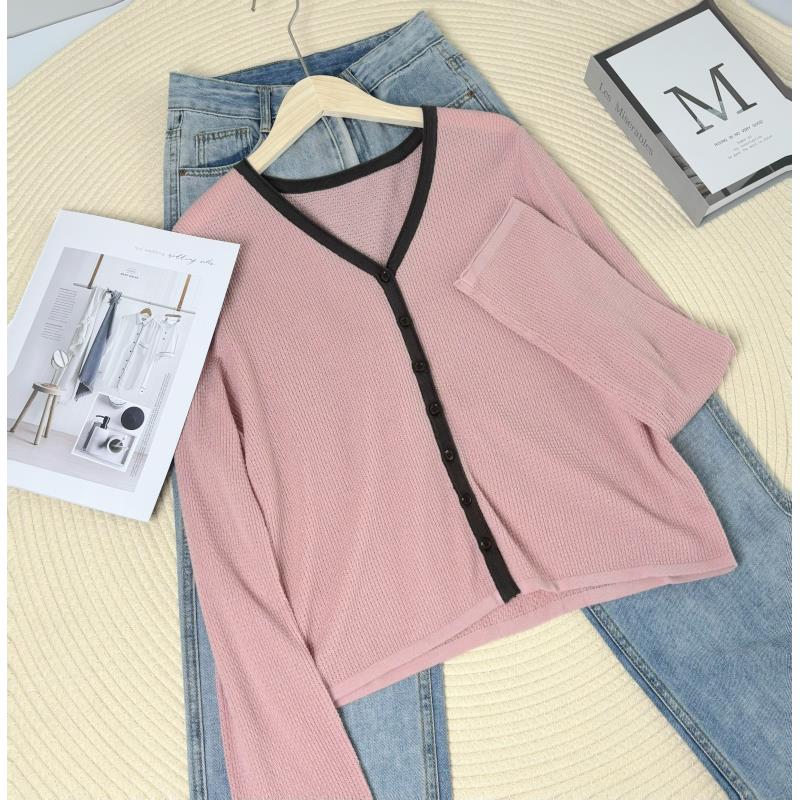 玲姐定制-V领图案款开衫薄款长袖针织毛衣270971