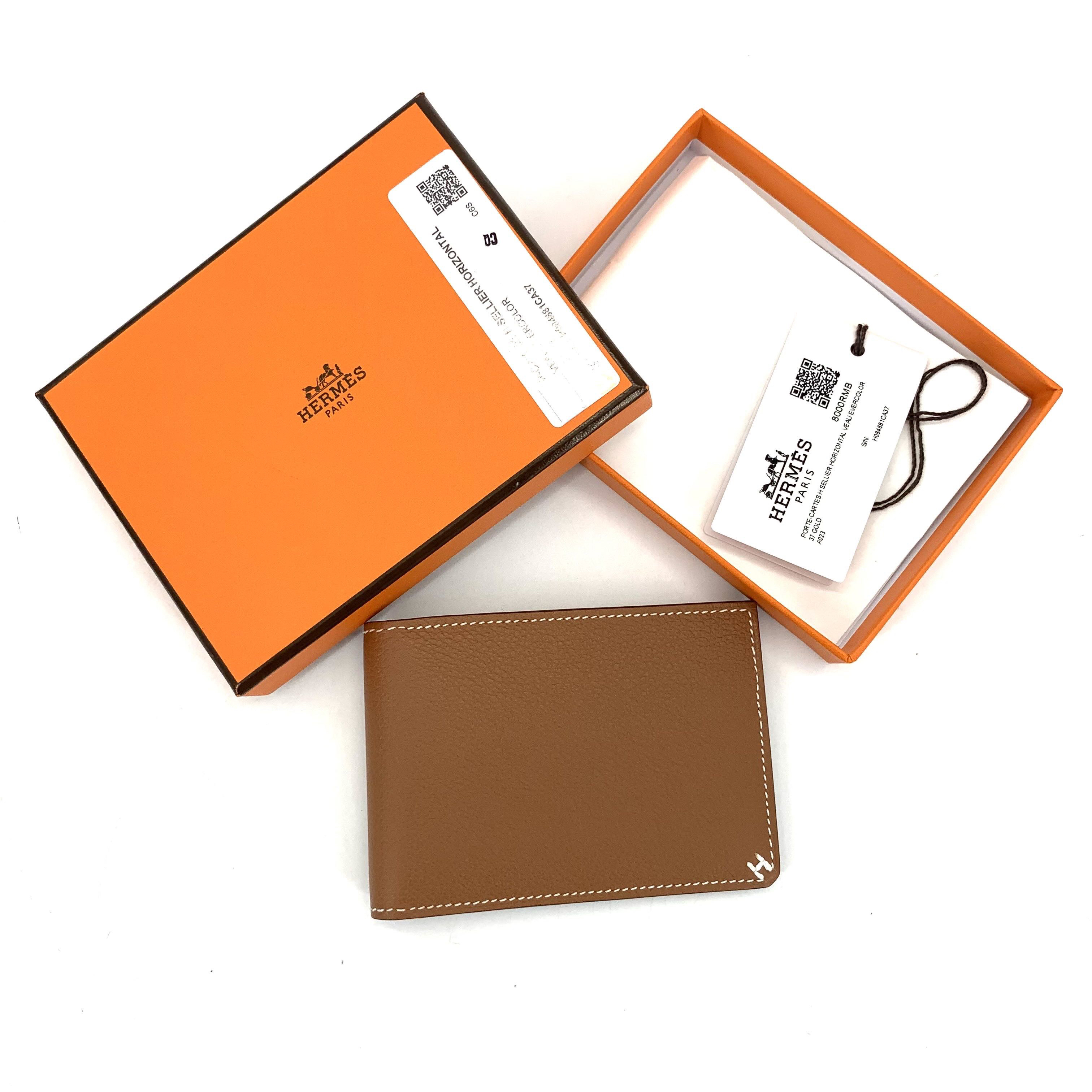 未使用 Hermes/爱马仕 经典时尚金棕色短款对折卡包 尺寸10.5/7.5