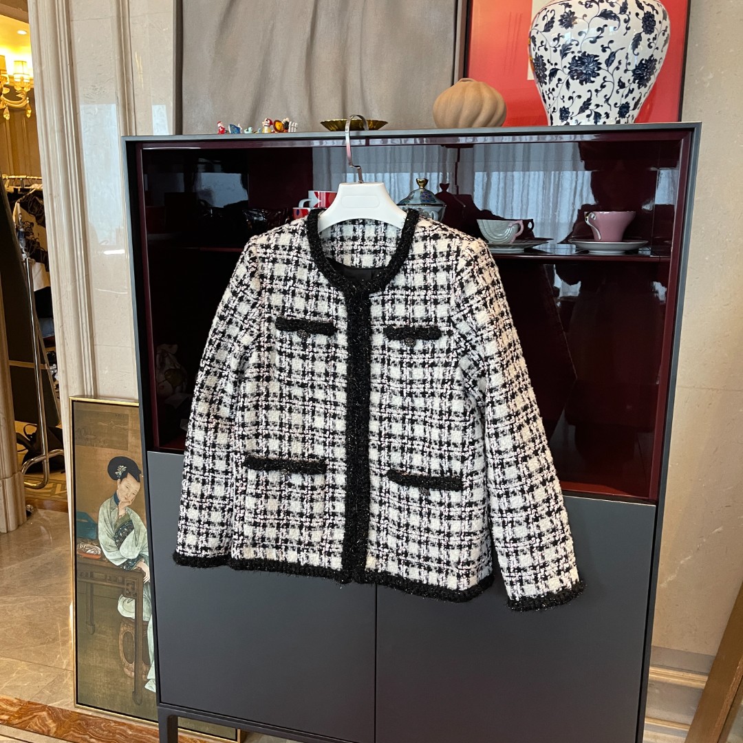 漫颜刘小香风外套2023春季新品长袖圆领套头格纹宽松通勤上衣