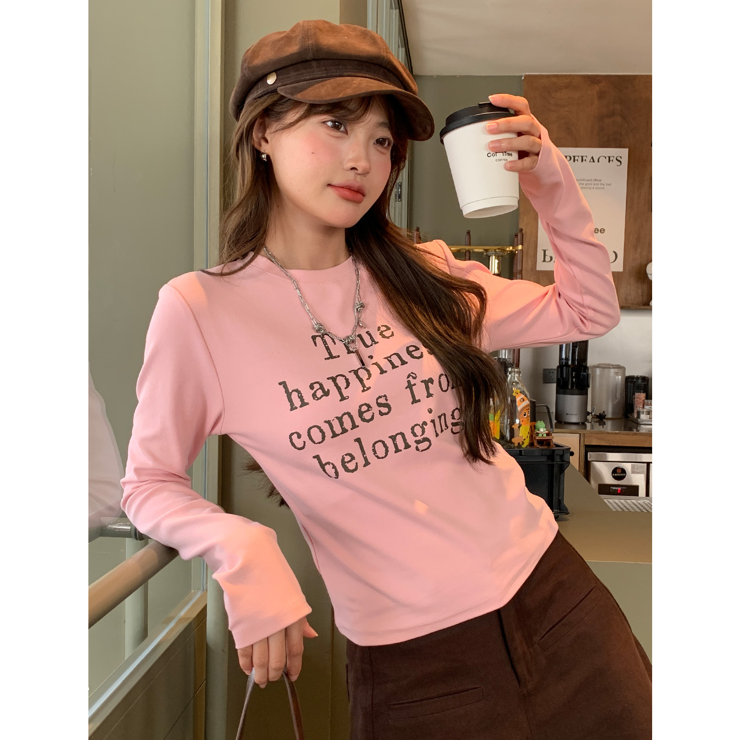 早秋洋气穿搭长袖t恤上衣女款2025新款爆款小众设计感打底衫
