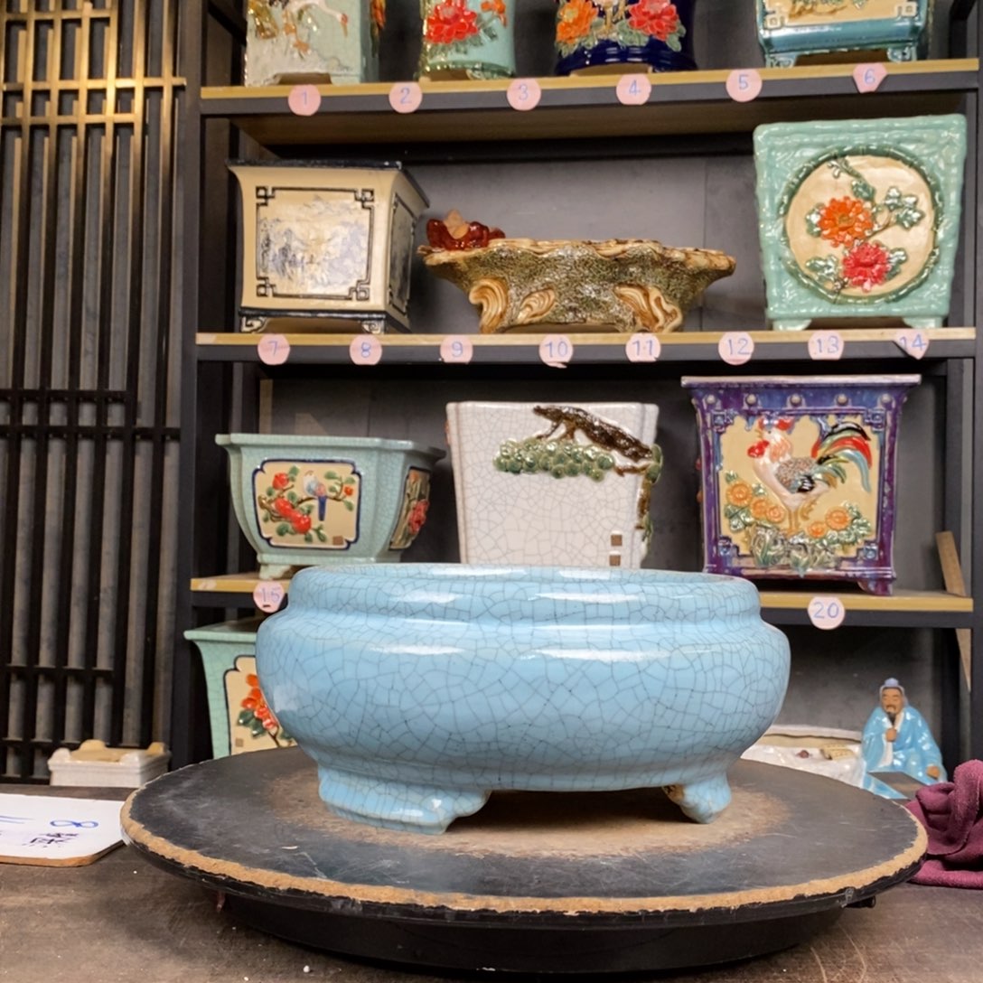 陶瓷观***?20蓝碧裂圆盆