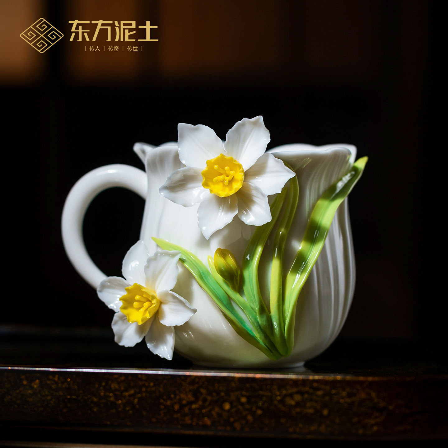 东方泥土高温陶瓷水仙葫芦杯釉下彩纯手工摆件送礼佳品
