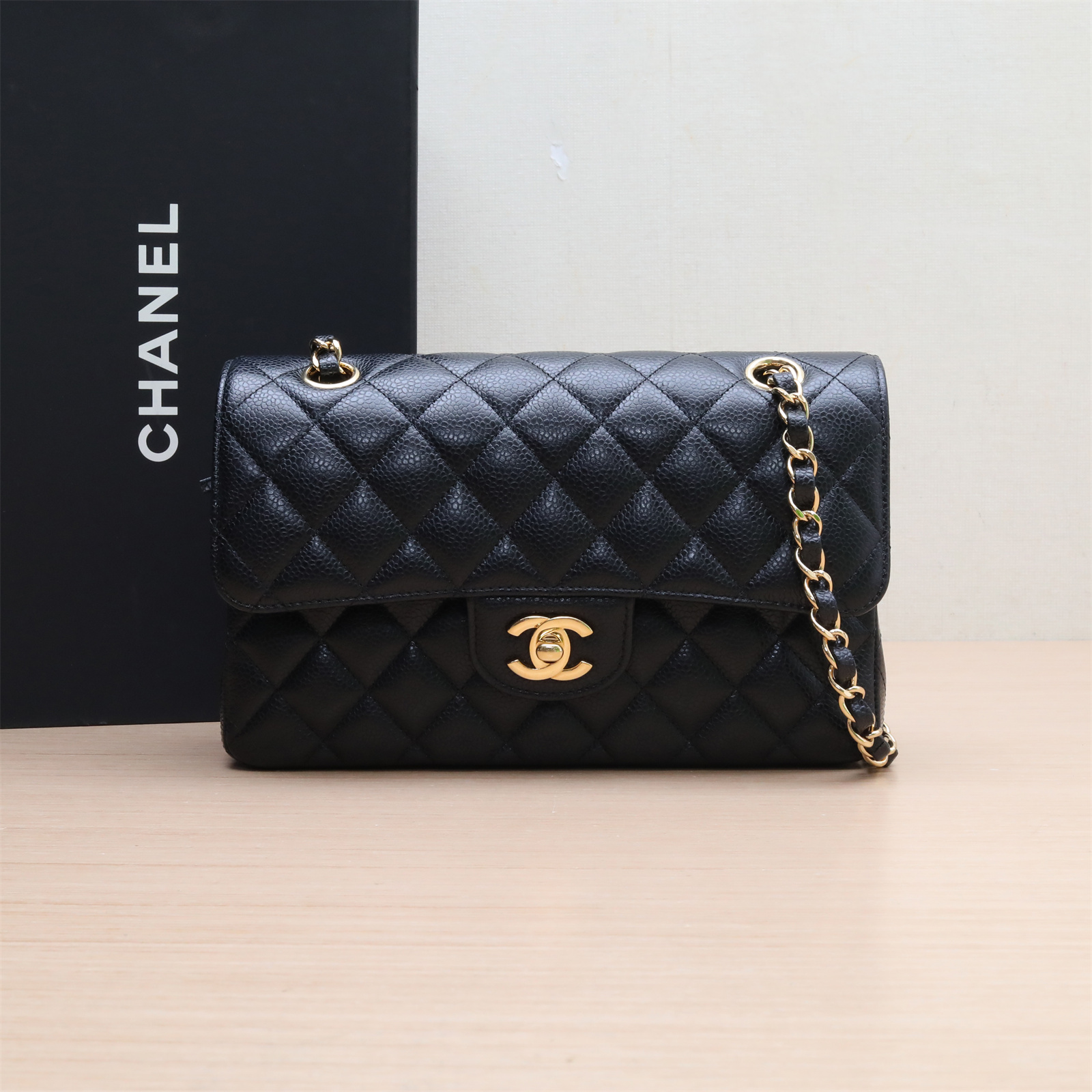 99新 Chanel/香奈儿 小花柳 CF 口盖包 小号 23cm 黑色 芯片开