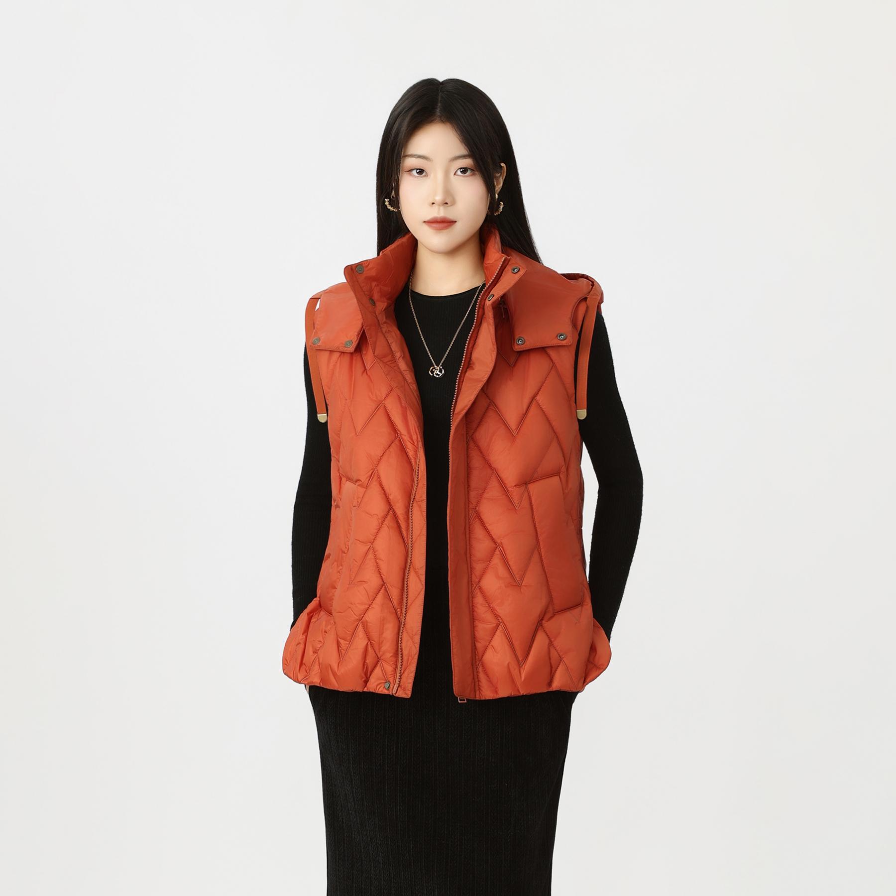 AMASS/阿玛施冬季韩系保暖菱形帽衫新雪丽棉服马甲外套女5400747 