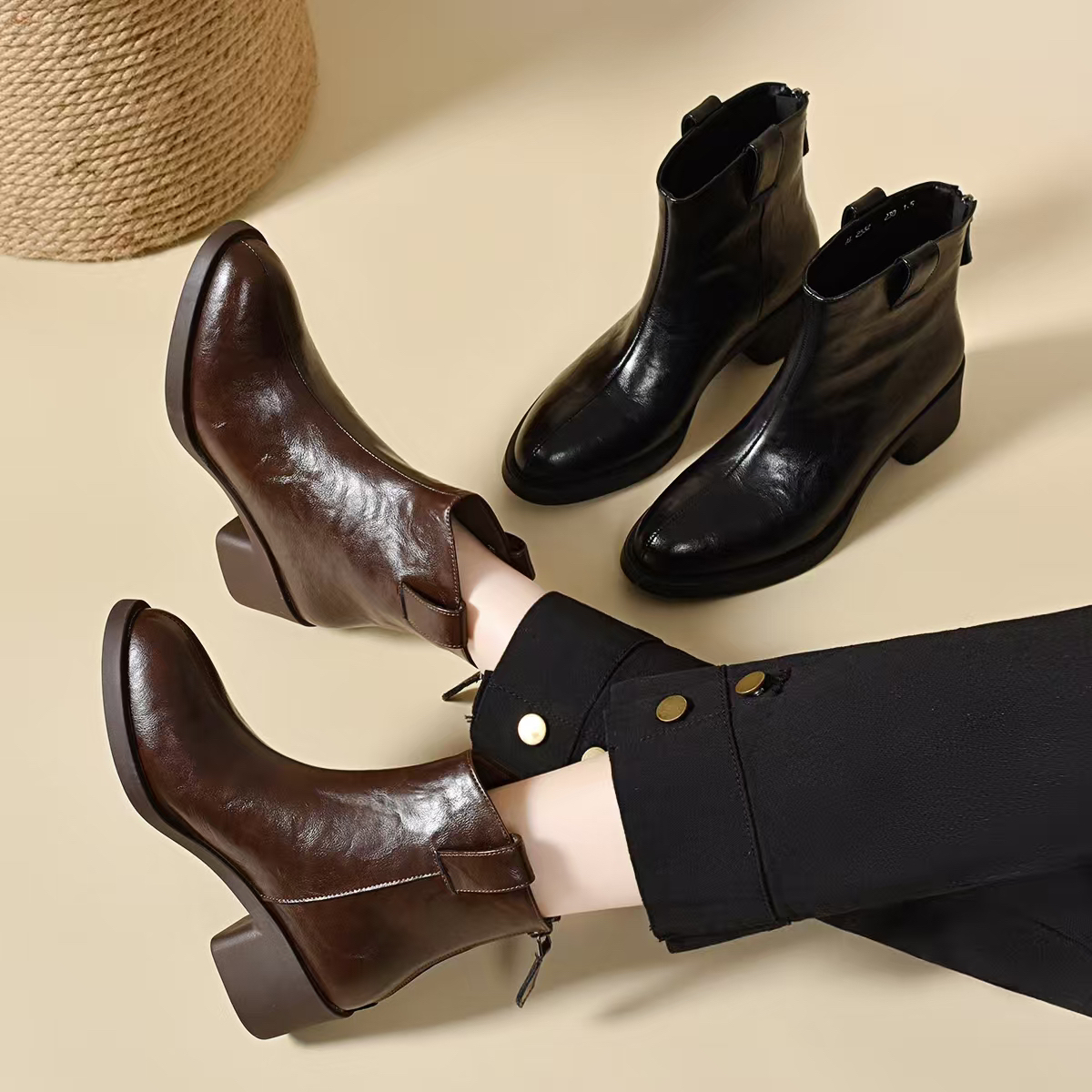 短靴中跟粗跟加绒后拉链瘦瘦靴秋冬季百搭女靴时尚单靴GMQ2532