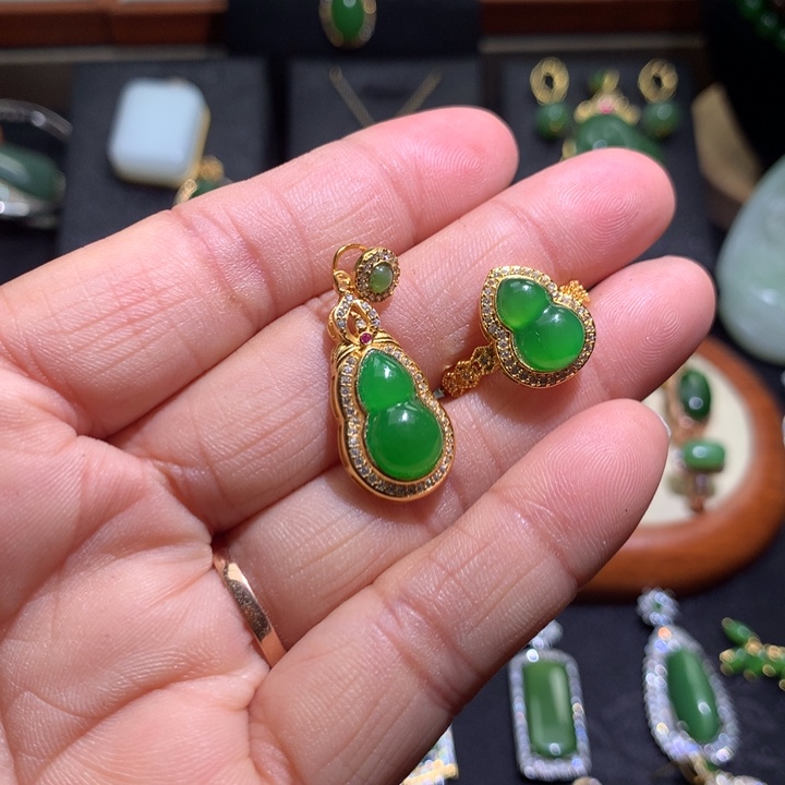 和田玉戒指吊坠银S925镶嵌