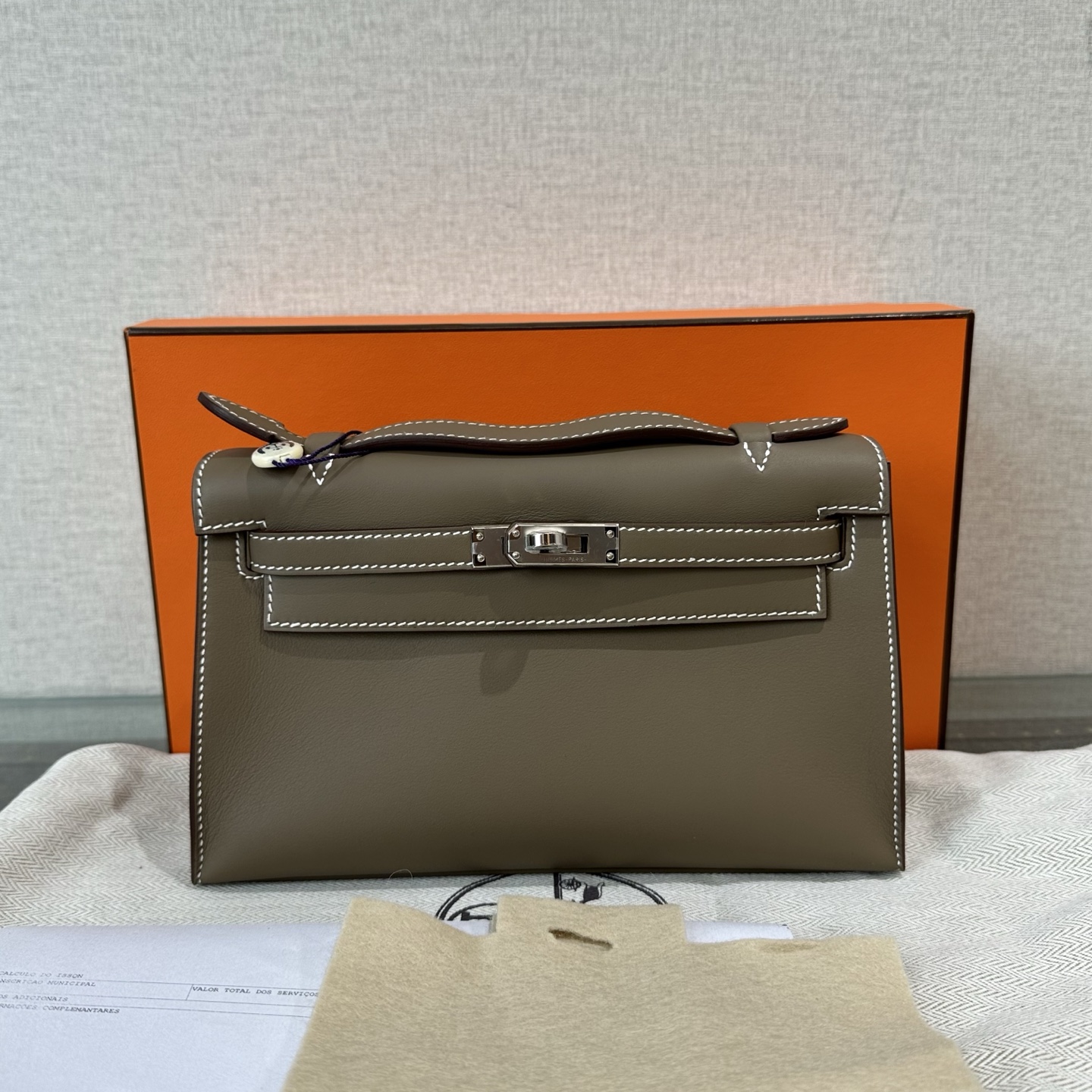 95新 Hermes/爱马仕 大象灰银扣mini kelly一代手提包 18879