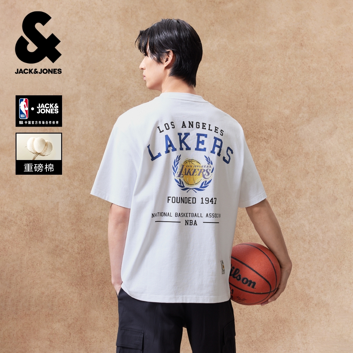 【NBA联名】杰克琼斯夏上新男士圆领短袖T恤重磅纯棉休闲高级感男装