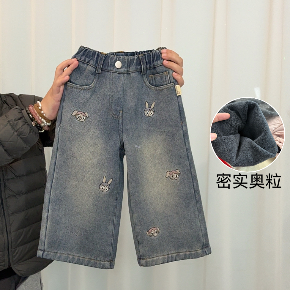【鱼子酱0-5】D25172K加绒刺绣牛仔裤中小童女童童装