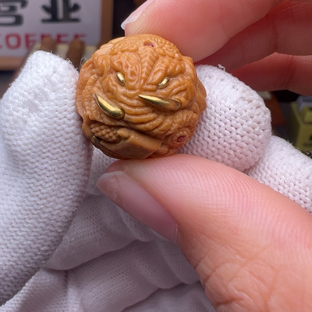 把件猴头核桃镶嵌款狮驼岭全品有正常封口线