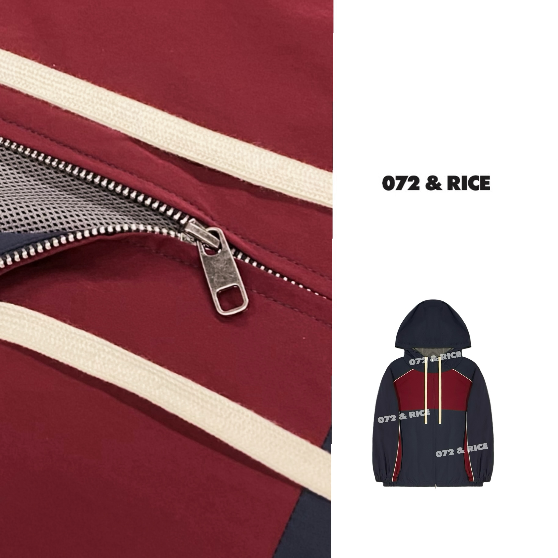 072 & RICE【文琪】春季休闲连帽双头长拉链外套 A-QT089