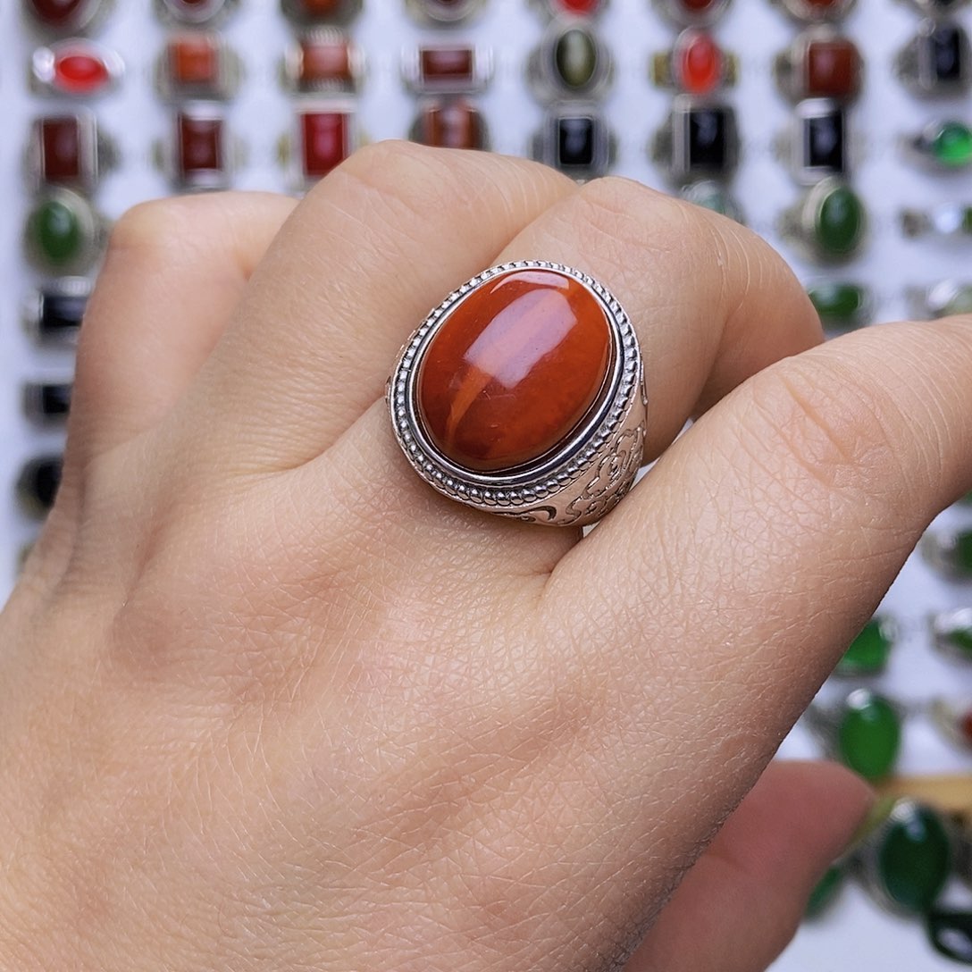 南红玛瑙戒指银S925镶嵌智*→