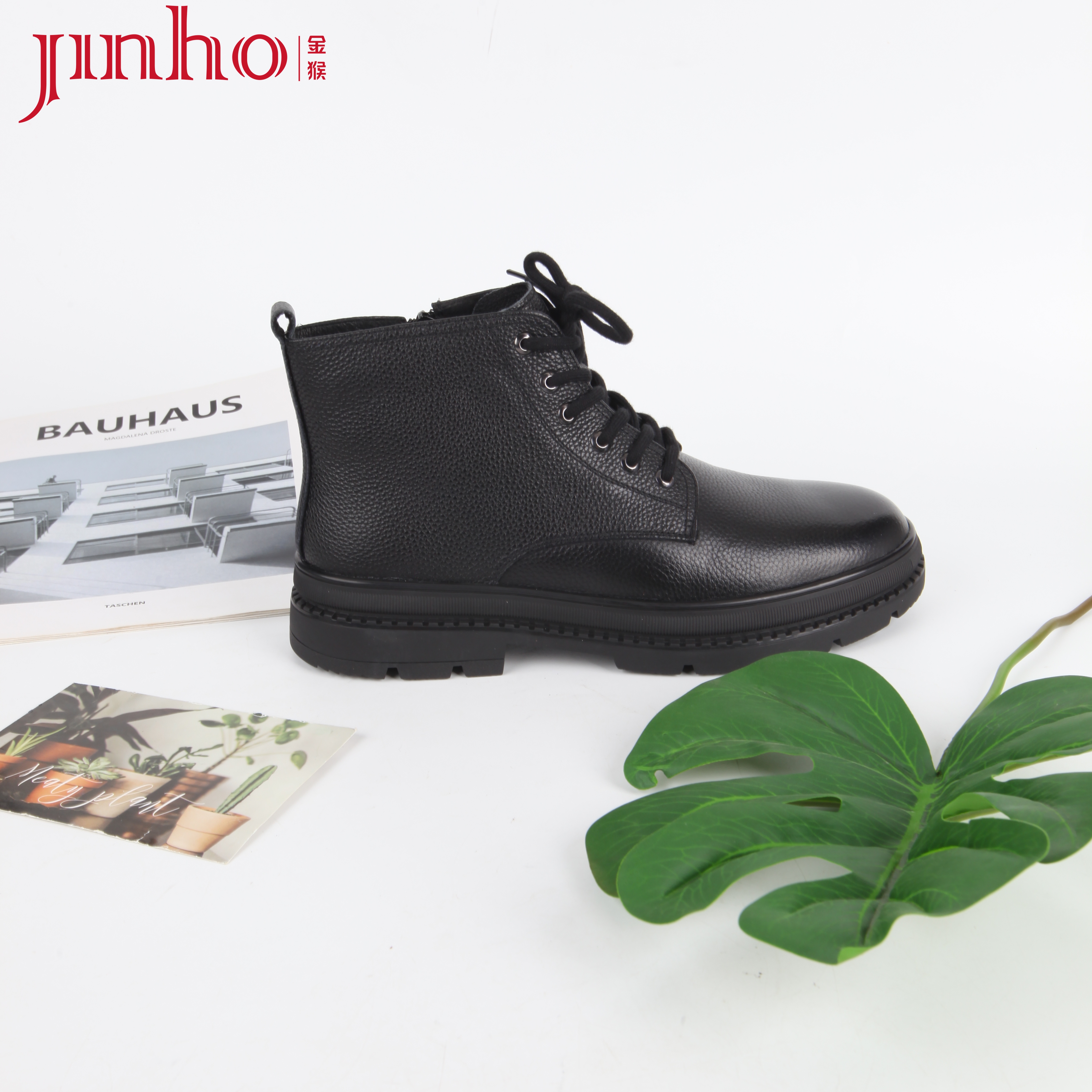 Jinho/金猴真皮保暖男款冬季加绒马丁靴靴子防滑舒适黑色正装休闲