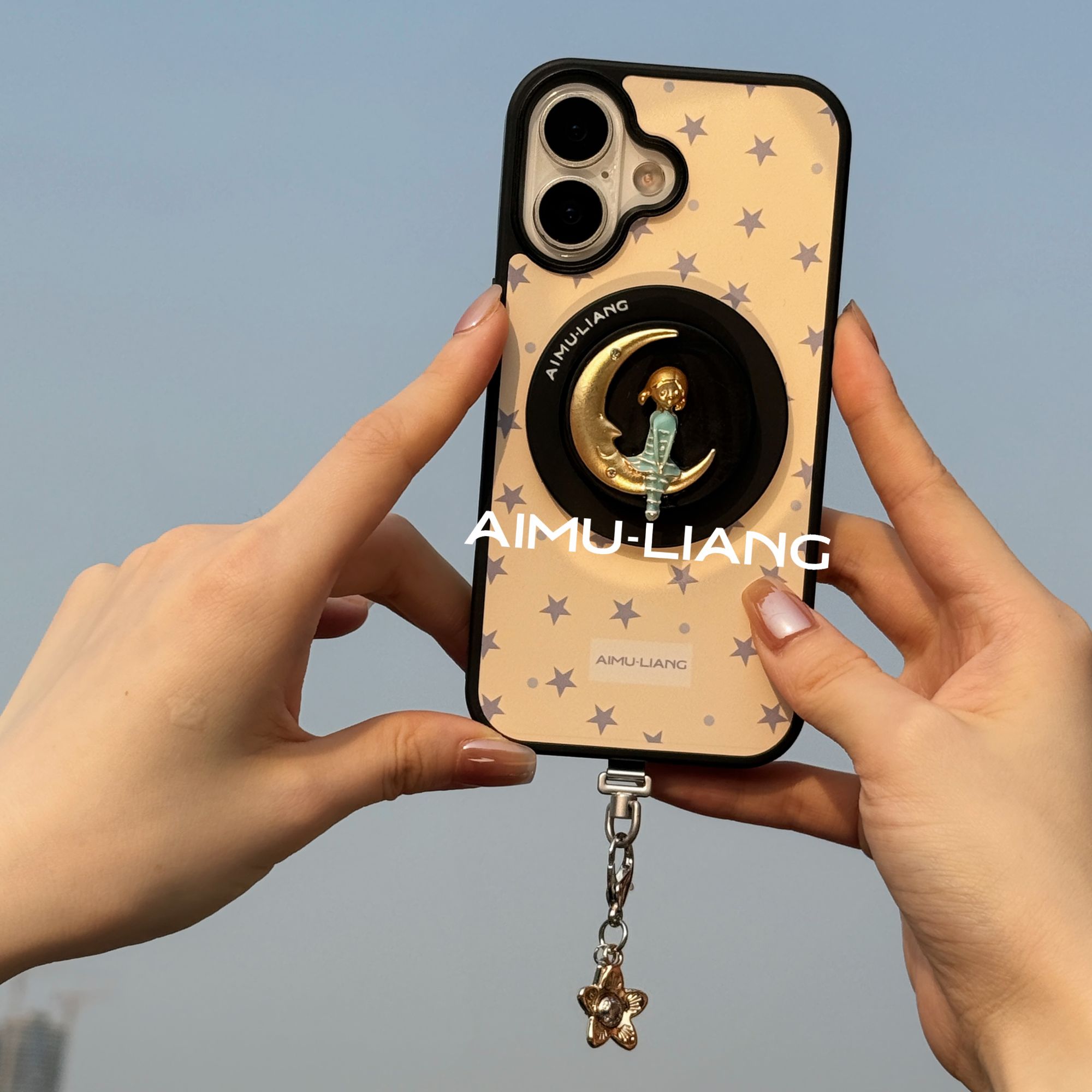 AIMU原创月牙湾少女适用苹果iPhone17/16promax手机壳支架151413