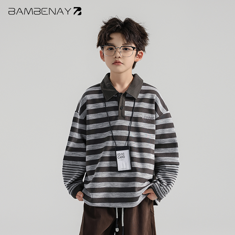 现货 班贝纳【假两件刺绣polo衫】男拼接撞色条纹上衣秋款儿童G6279