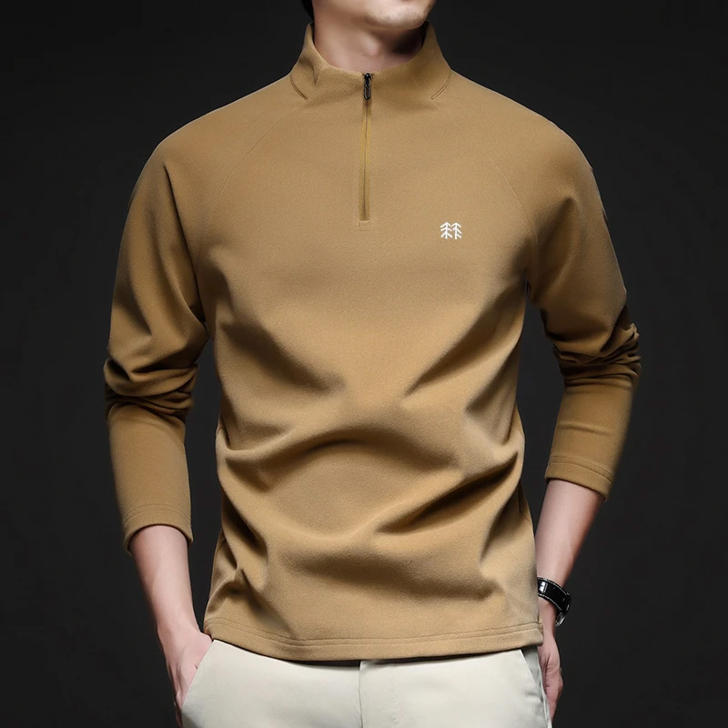 【奥莱撤柜】秋冬户外轻奢新款男士德绒半高领T恤时尚打底polo上衣