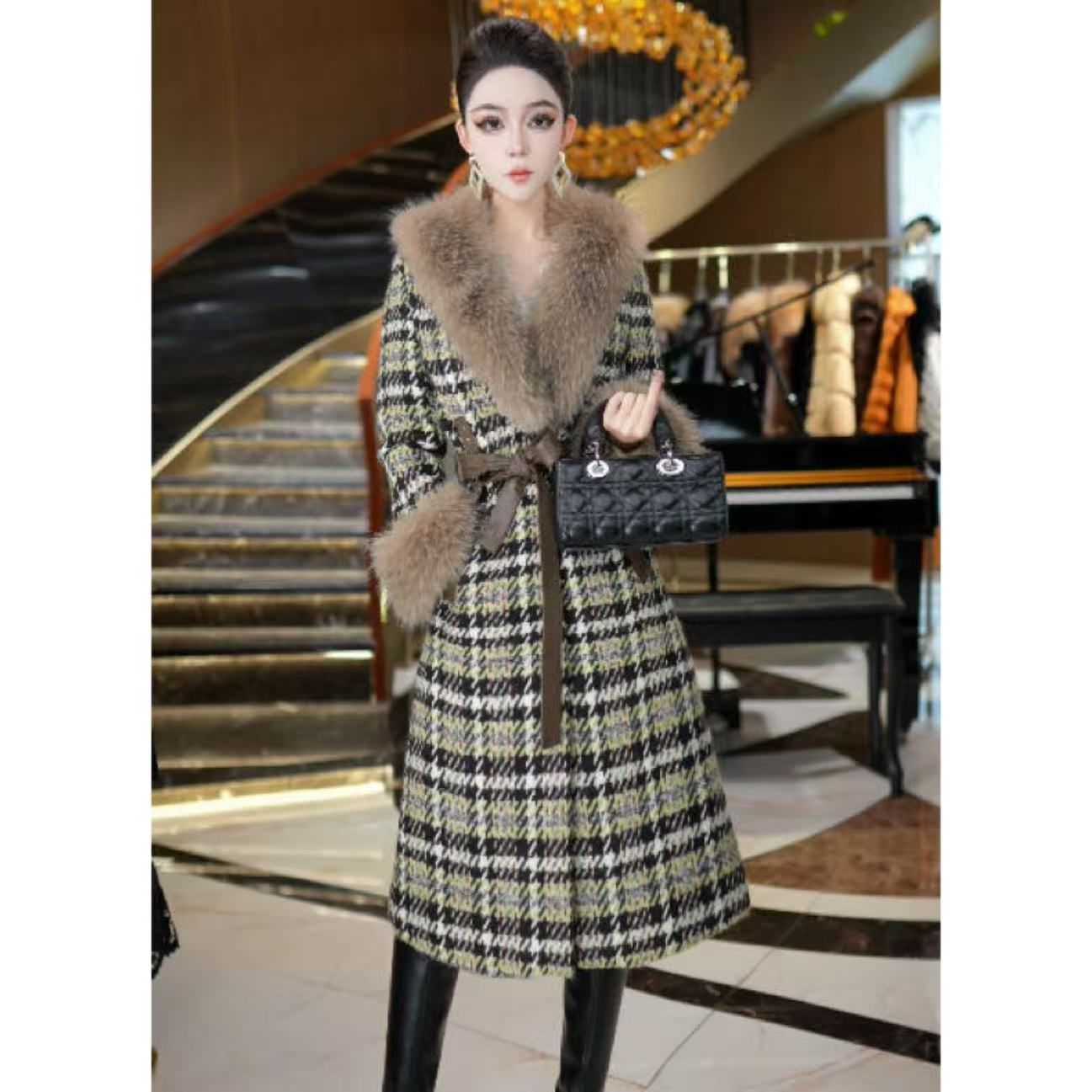 【莎总专属】新款加绒加厚中长款冬季小香风毛领羽绒服外套D0178