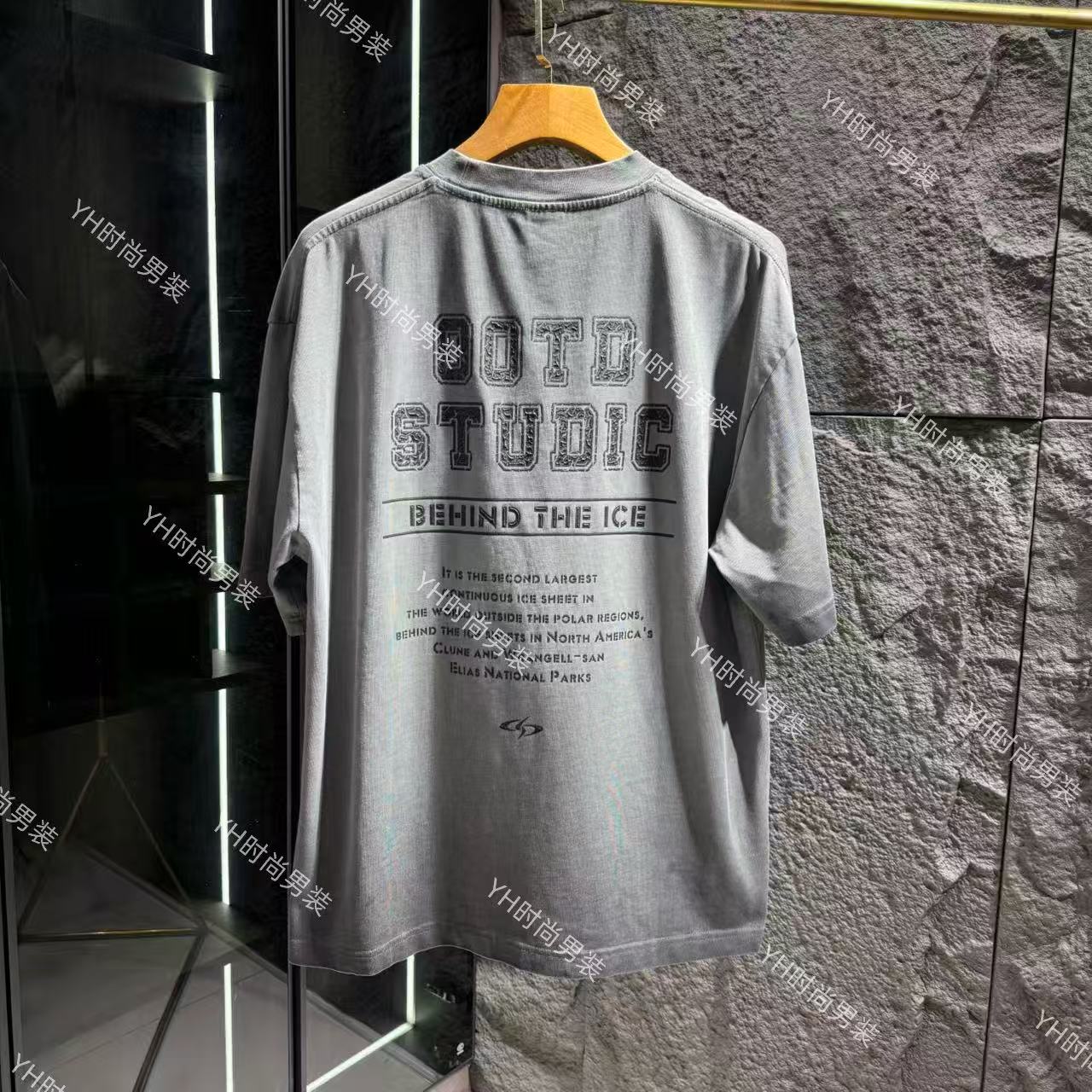 早秋新款时尚潮流美式高街字母印花圆领短袖T恤宽松休闲百搭上衣