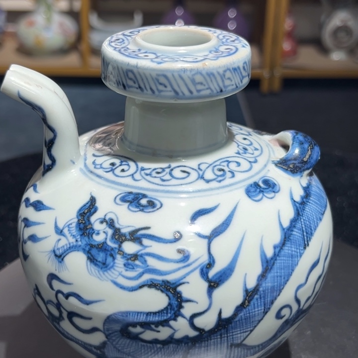 琉璃手工艺品树**道瓷满居青花双嘴壶