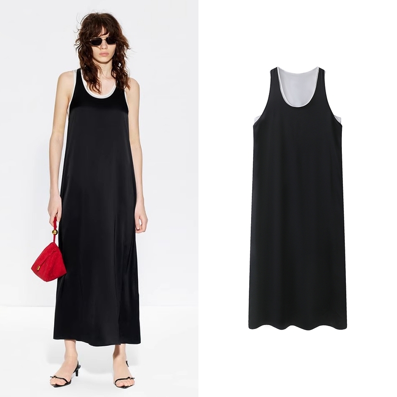 【连衣裙】2025夏新品凉感三醋酸缎光背心 两件套长裙K5946