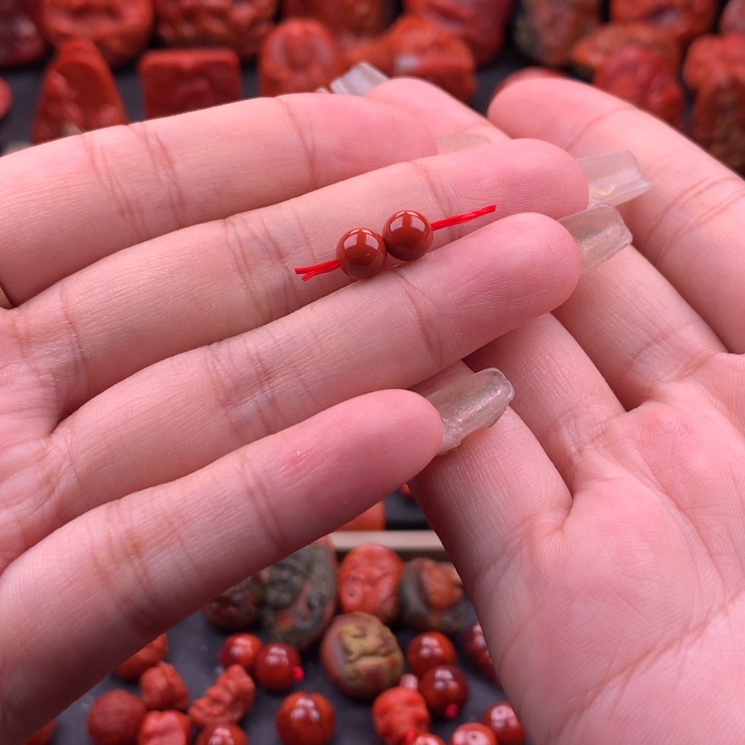 南红玛瑙南红川料圆珠对珠6.3mm未镶嵌