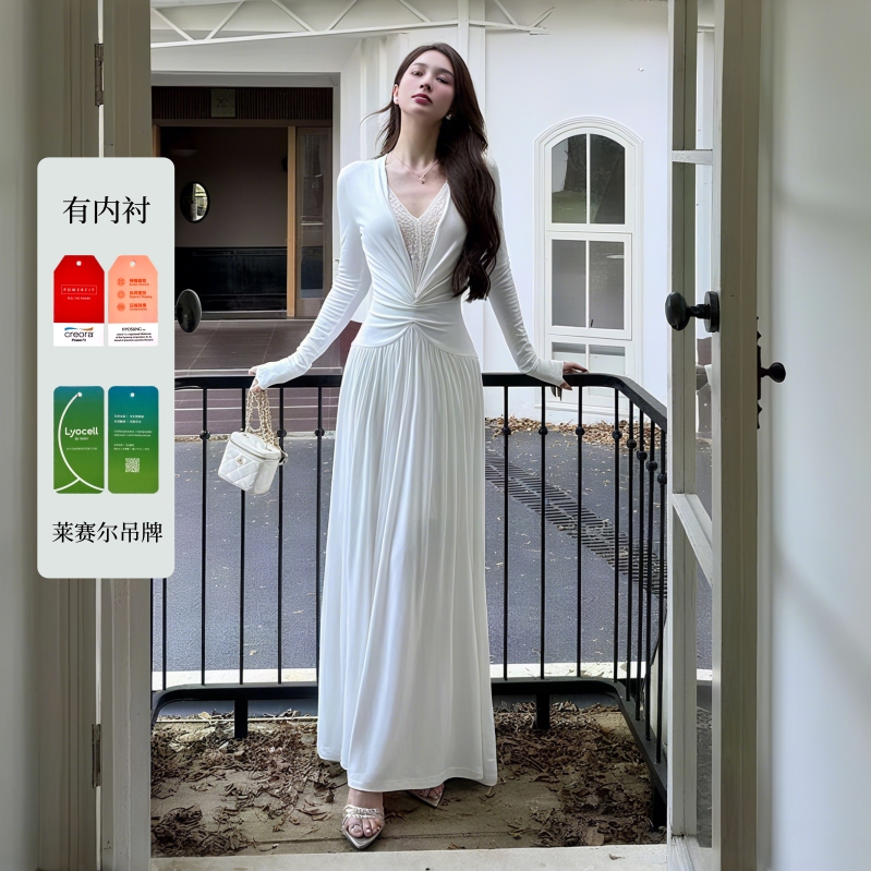 【有内衬，莱赛尔面料带认证】秋季纯欲连衣裙法式收腰显瘦气质长裙