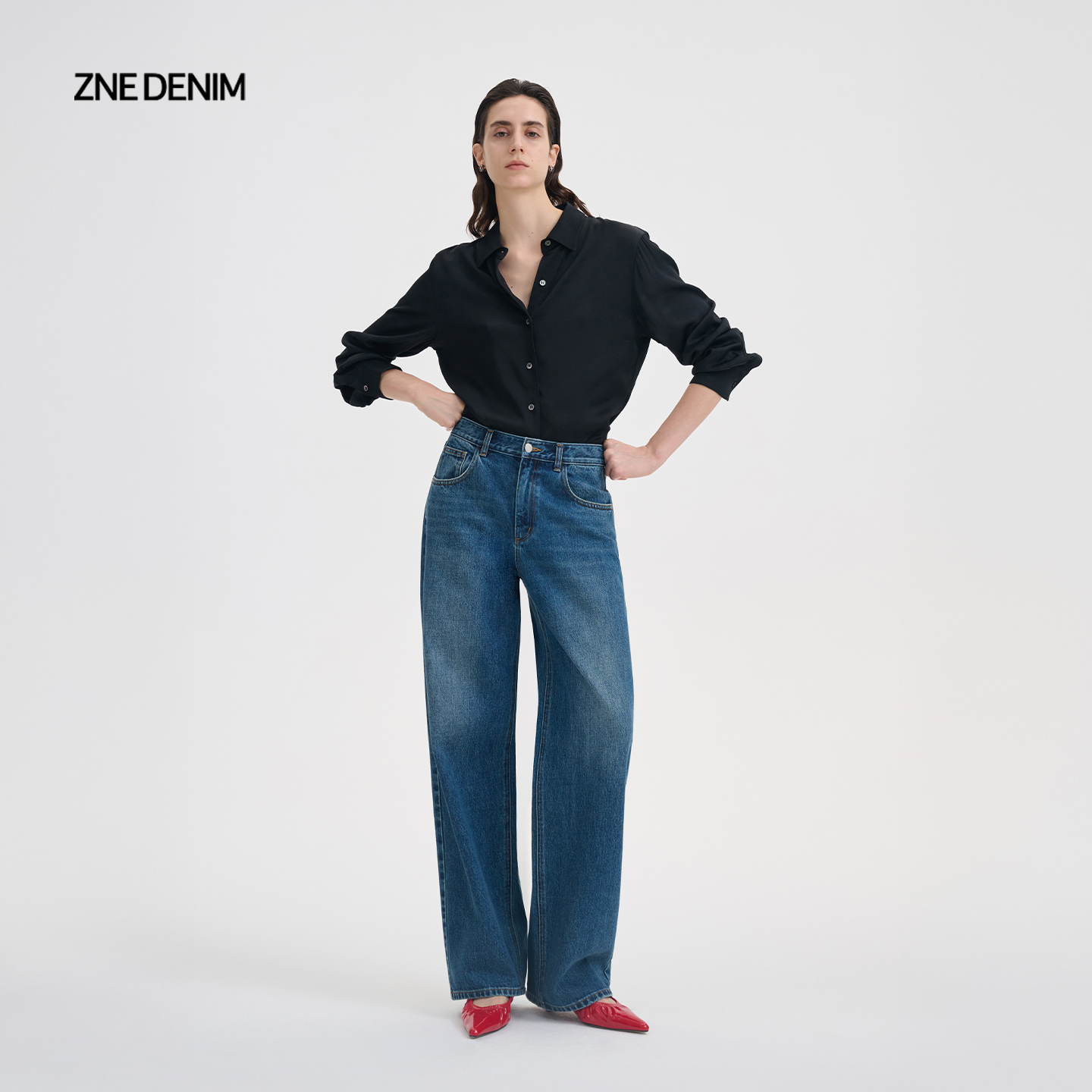 ZNEJeans经典简约率性立体感微廓形牛仔裤