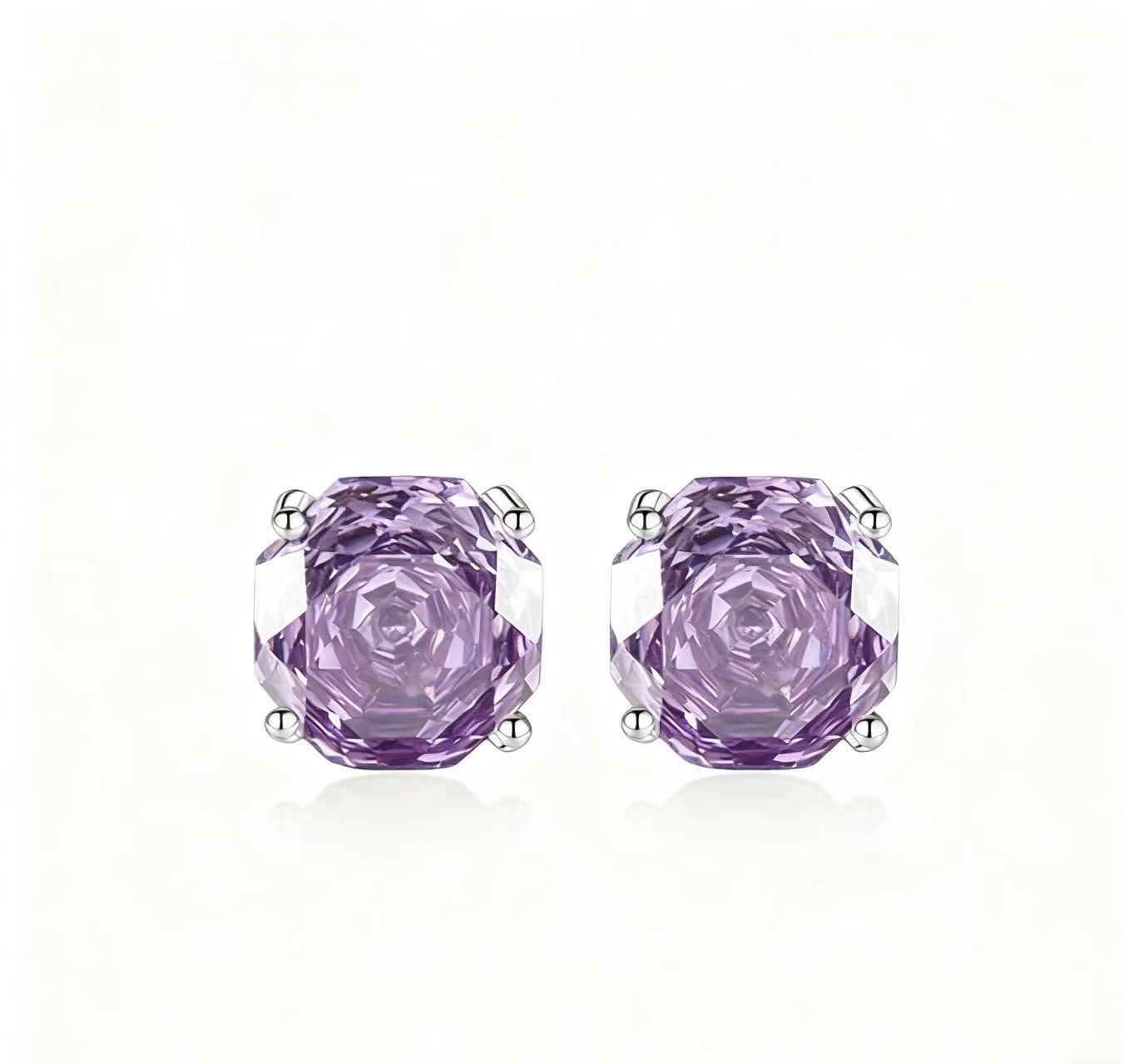 合金耳饰 6171~镀K金千禧紫玫瑰八边形花朵轻奢爆款耳饰耳钉