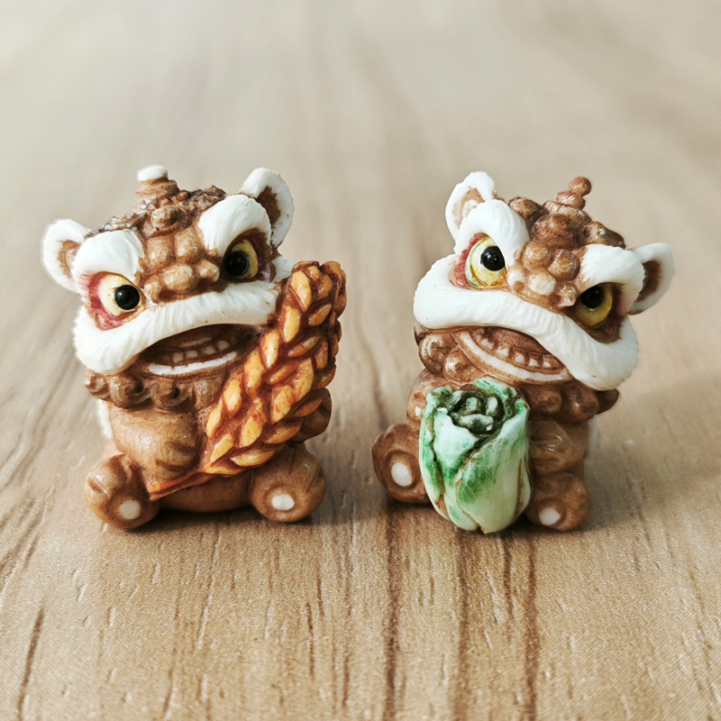 鹿角根付白菜麦穗醒狮文玩DIY手串配饰隔珠百财平安挂件小众吊坠