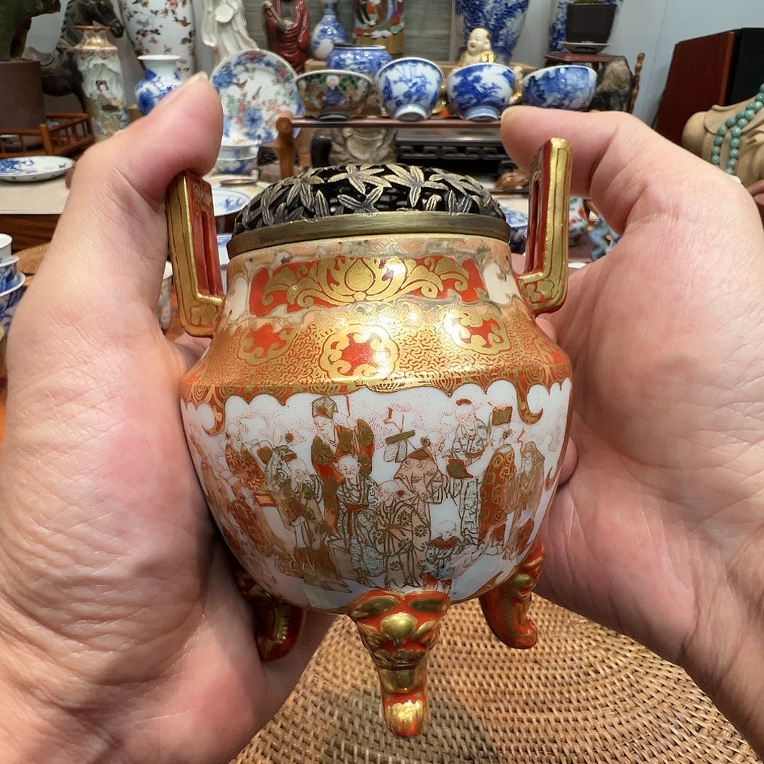 九谷加贺松原制人物香炉