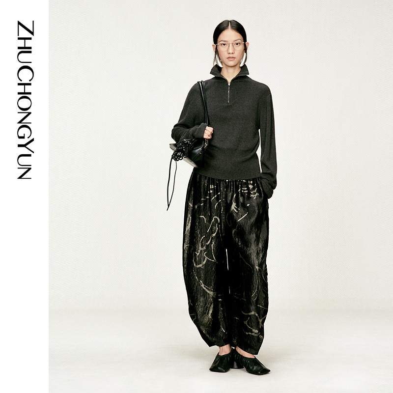 ZHUCHONGYUN2026春新款半拉链山羊绒混纺毛针织衫C1GB1712M