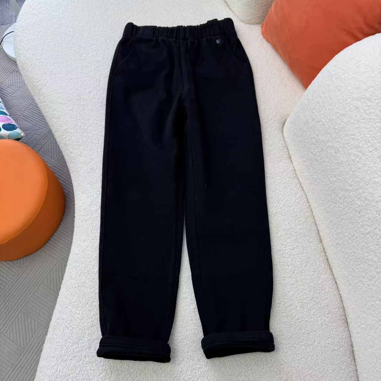 秋冬女加绒直筒裤松紧腰高腰加绒休闲裤黑色长裤