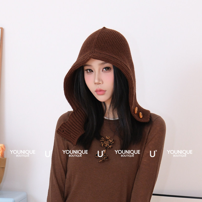 【YANAG】新品26春夏保暖苏菲的牛角扣围脖羊毛针织帽