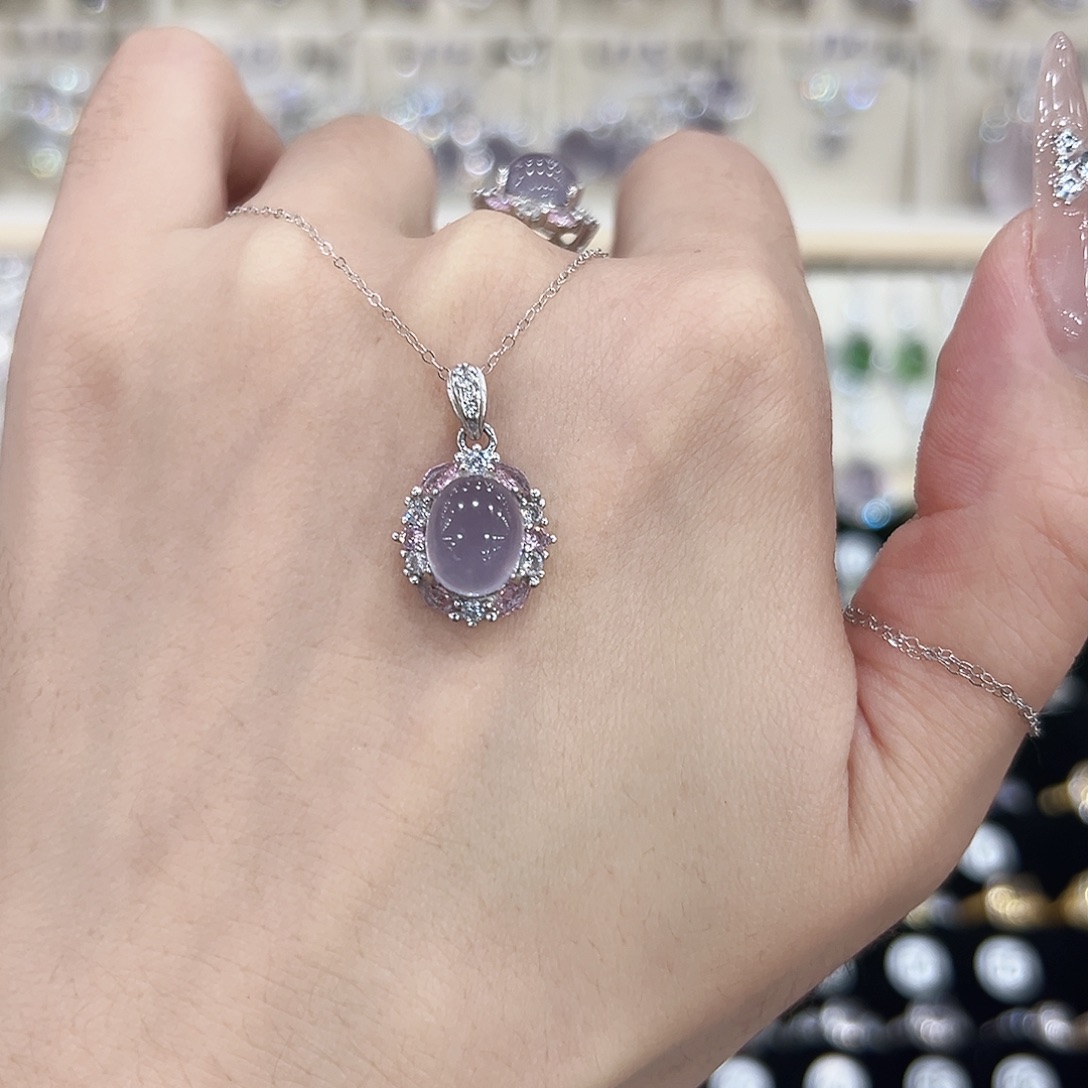 萤石吊坠银S925镶嵌