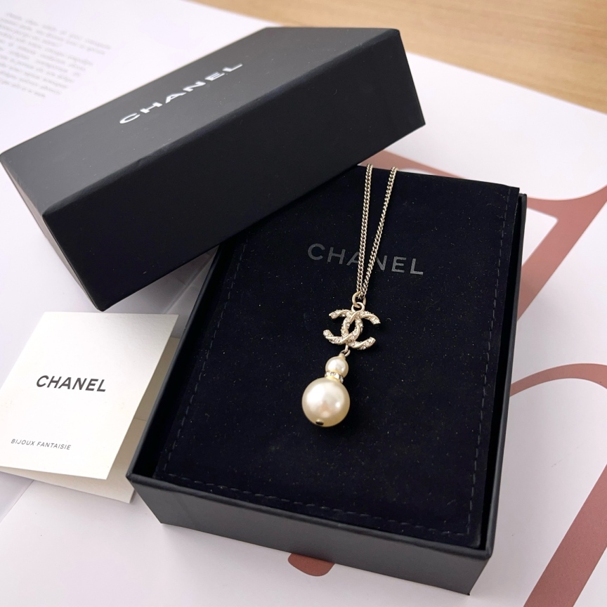 95新 Chanel/香奈儿 双C珍珠葫芦造型项链/链长56cm/0760