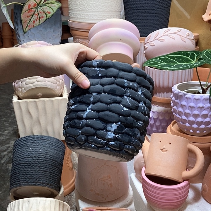 15×15泼墨石头盆 粗陶1个