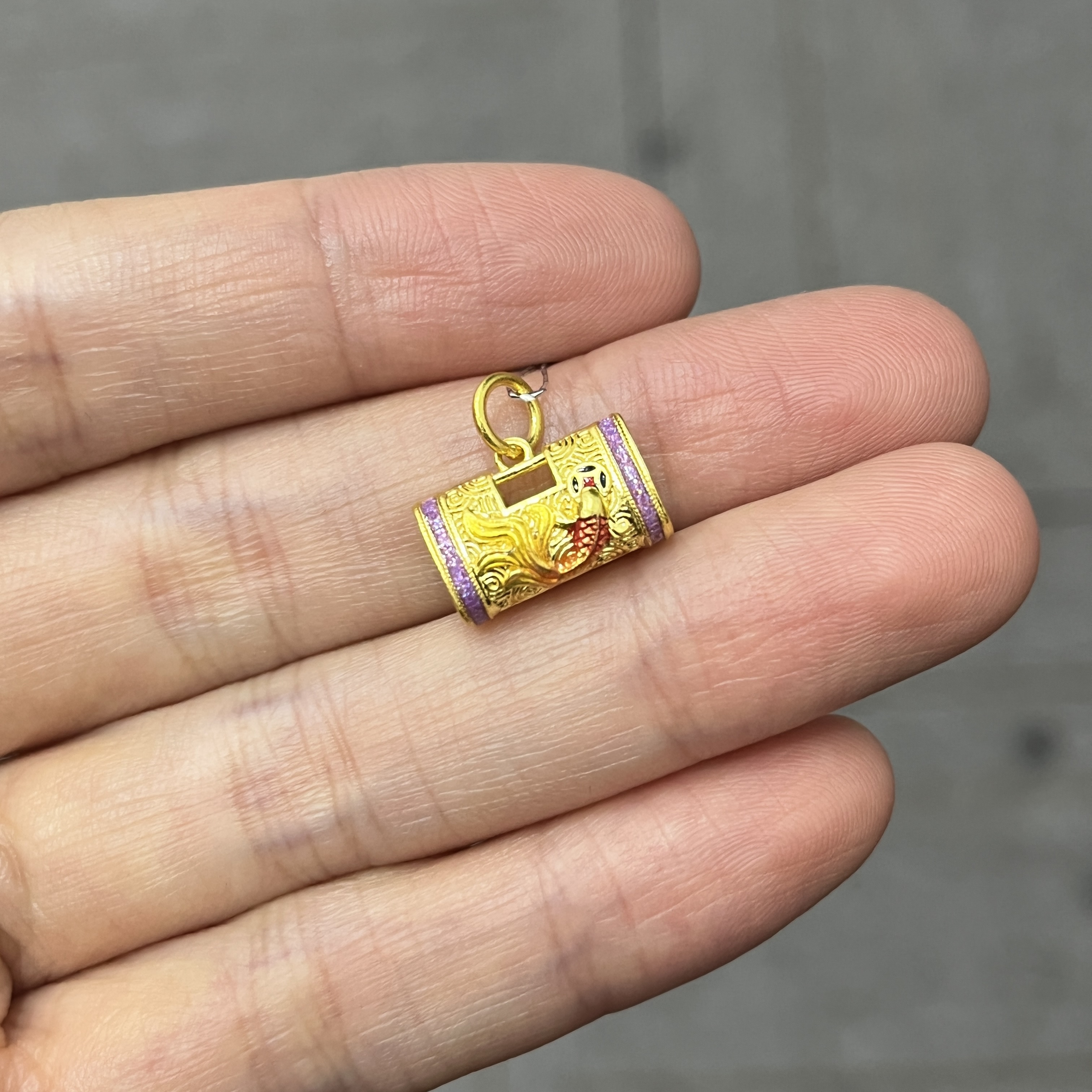 烧蓝锦鲤锁包吊坠 足金999 总重出