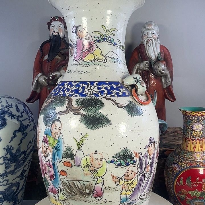 瓶青花加彩人物故事虎头瓶