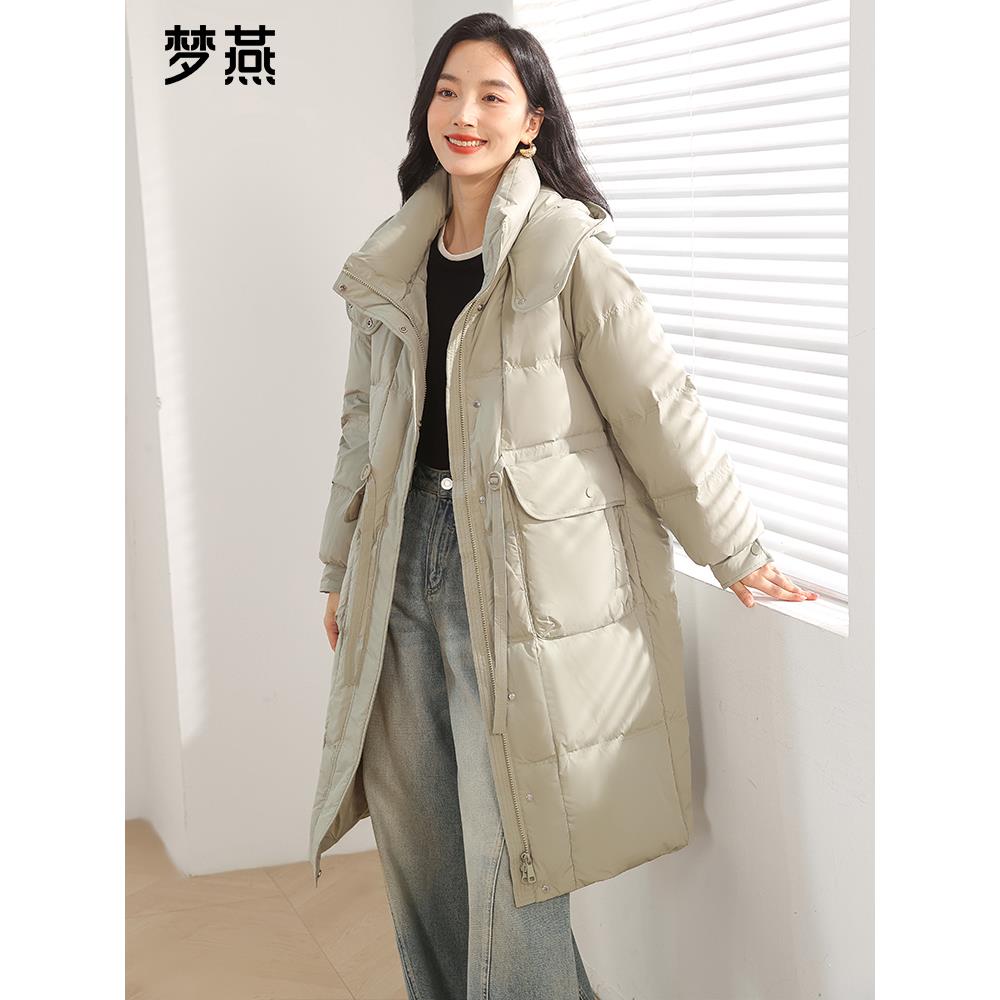 2025冬季时尚百搭羽绒收腰连帽加厚中长款羽绒服CY11B4013D