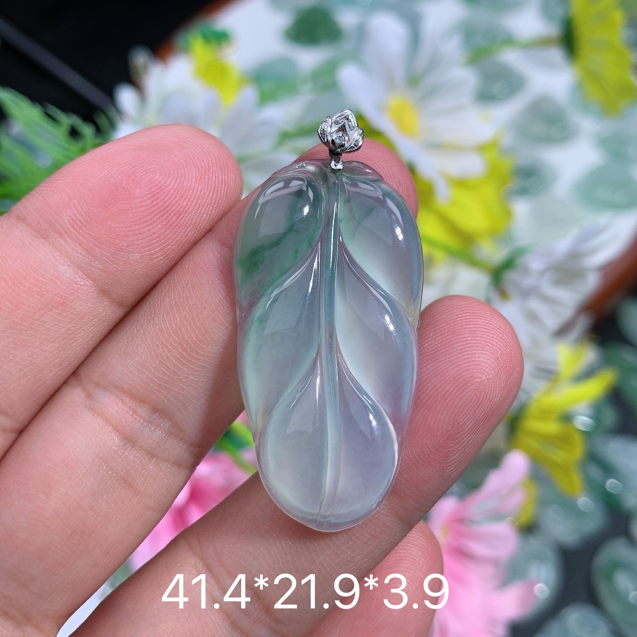 缅甸天然翡翠A货冰种飘花叶子吊坠M百搭气质精美礼物玉石仙气冰透
