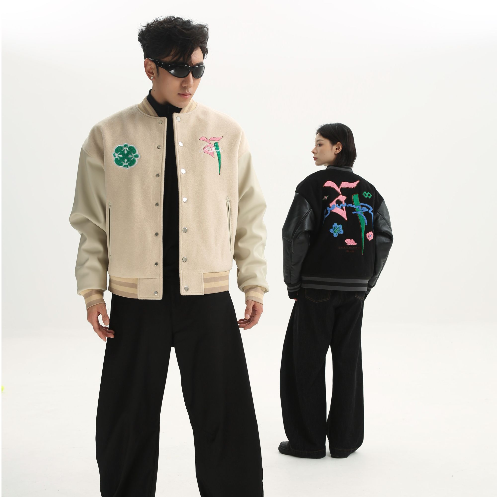 CHAWALANDRO夏瓦兰卓冬季美式潮牌棒球服男女刺绣拼接时尚夹克