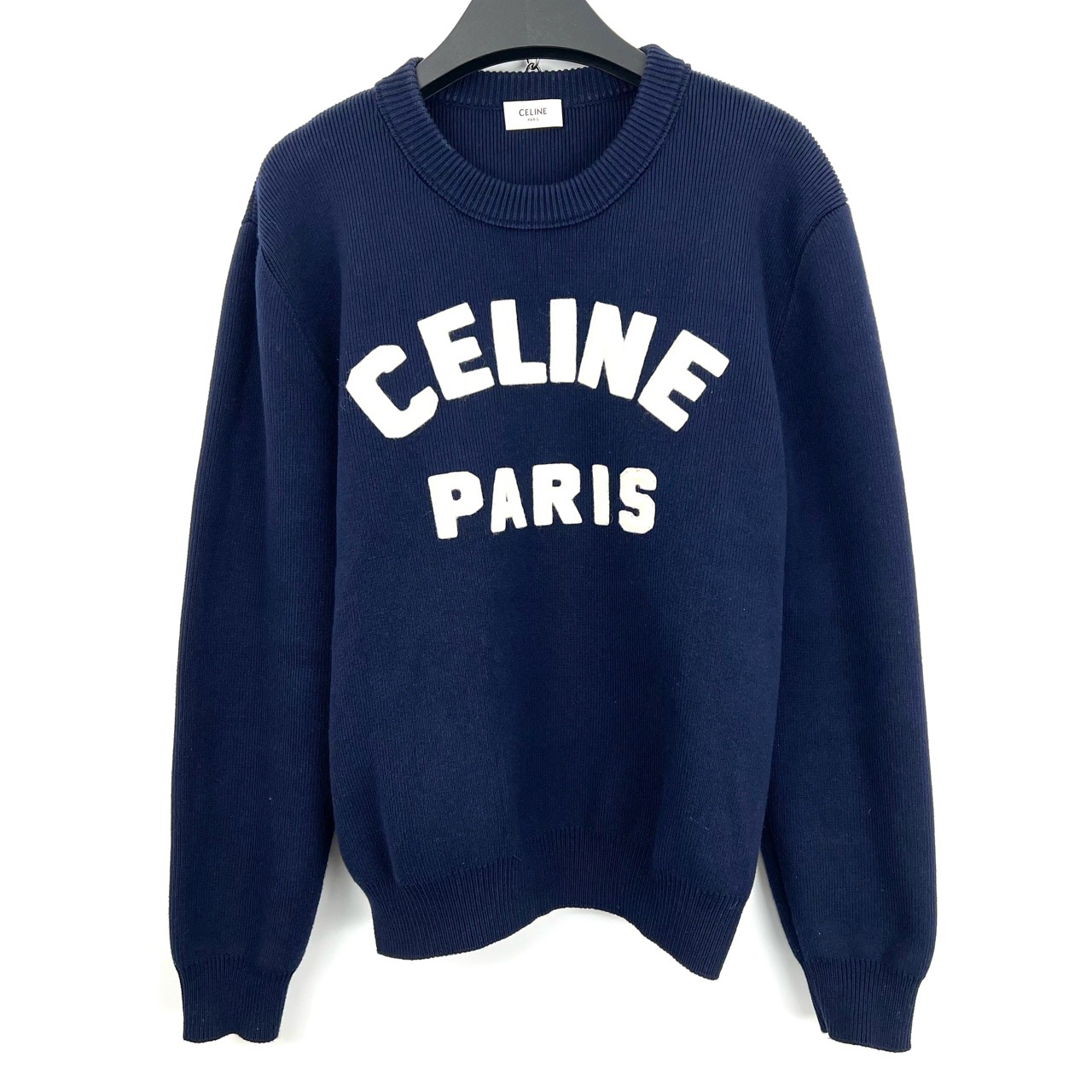 99新 Celine/思琳 M码/深蓝色字母大logo针织毛衣/编码05441