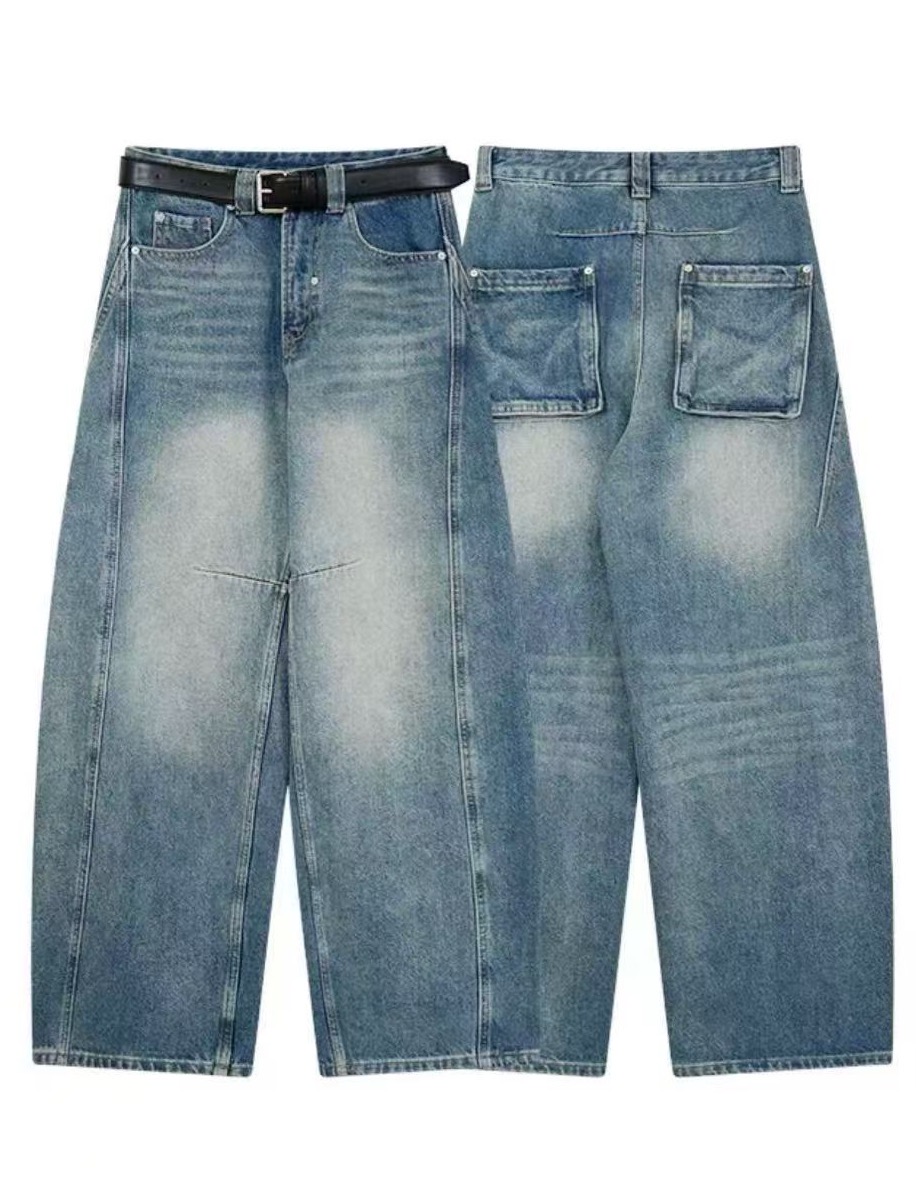 【星宝专属】8897美式设计感阔腿宽复古工装牛仔裤