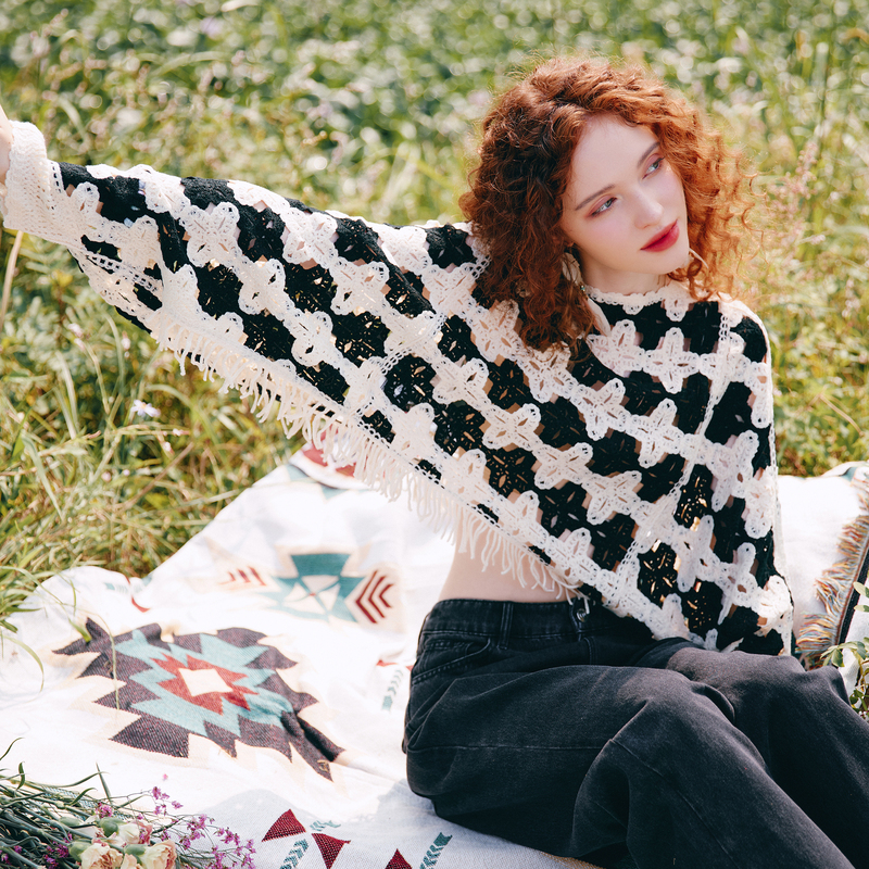 【小余专属】菀壹2025春季新款文艺风镂空钩花流苏小衫X41630411