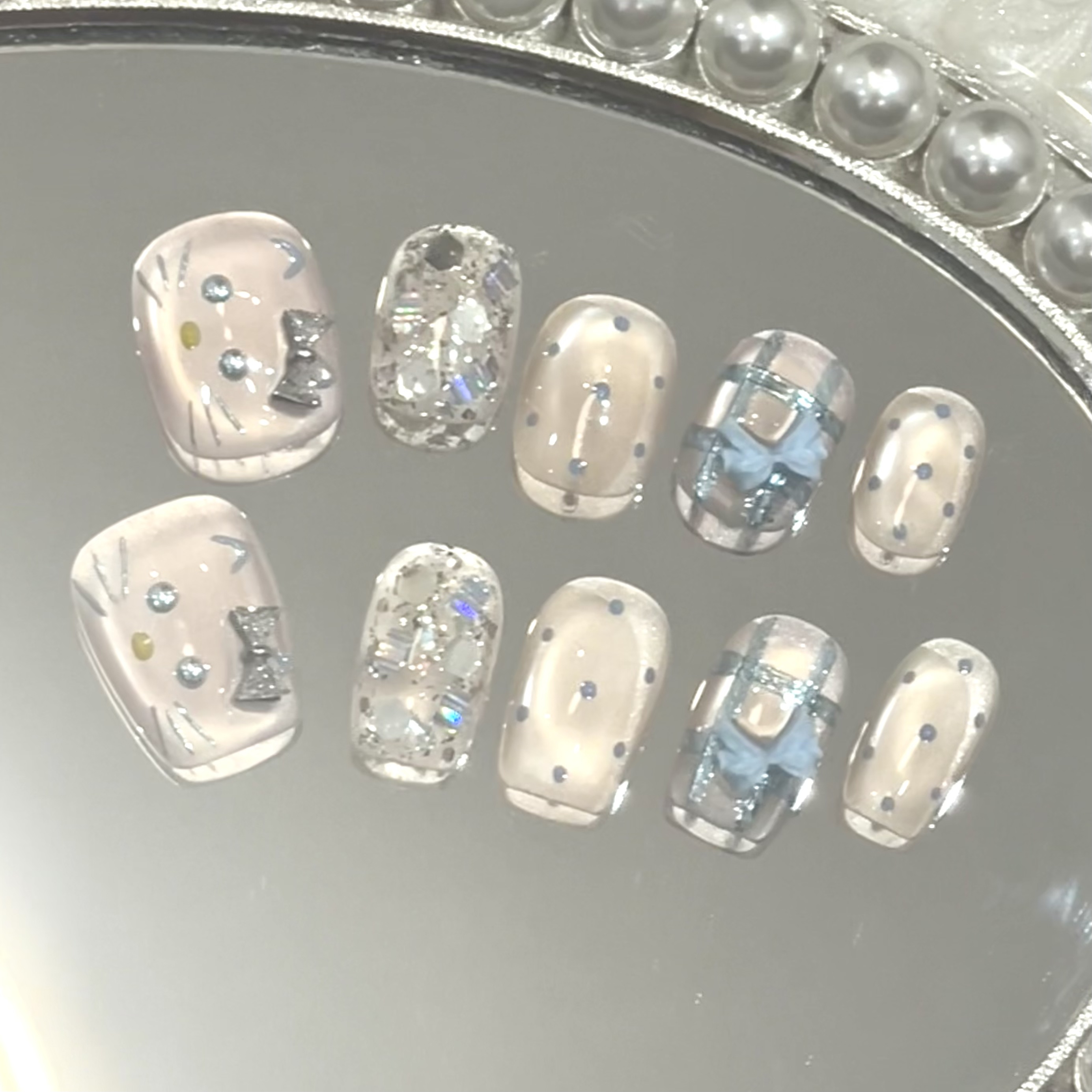 【海盐kitty】 纯手绘 戴戴喵美甲设计师纯手工穿戴甲裸色美出猫眼